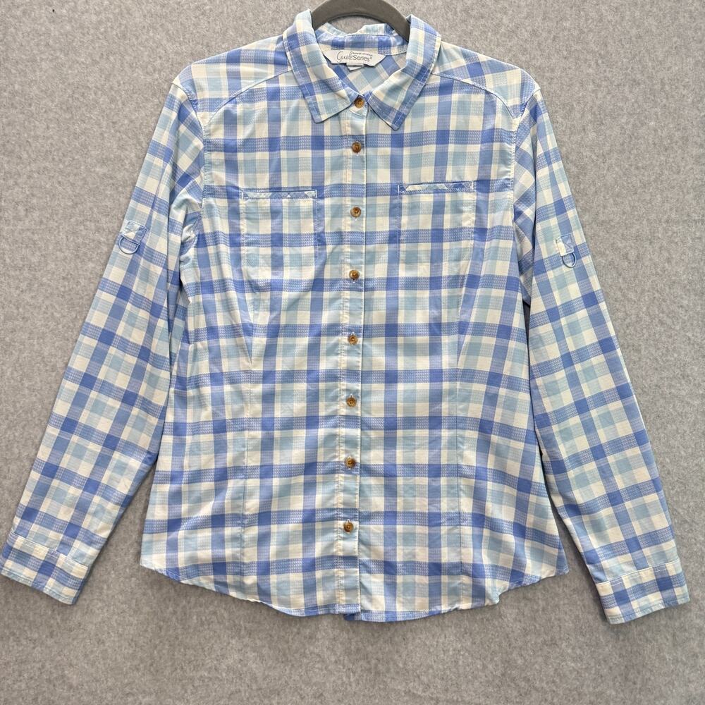 Gander Mountain Guide Series Women's M Nylon Button Up Shirt Plaid Blue Hiking
